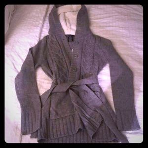 Grey sweater, sherpa hoodie